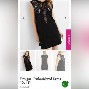 Desigual Black Sleeveless Mini Dress with Colorful Embroidery